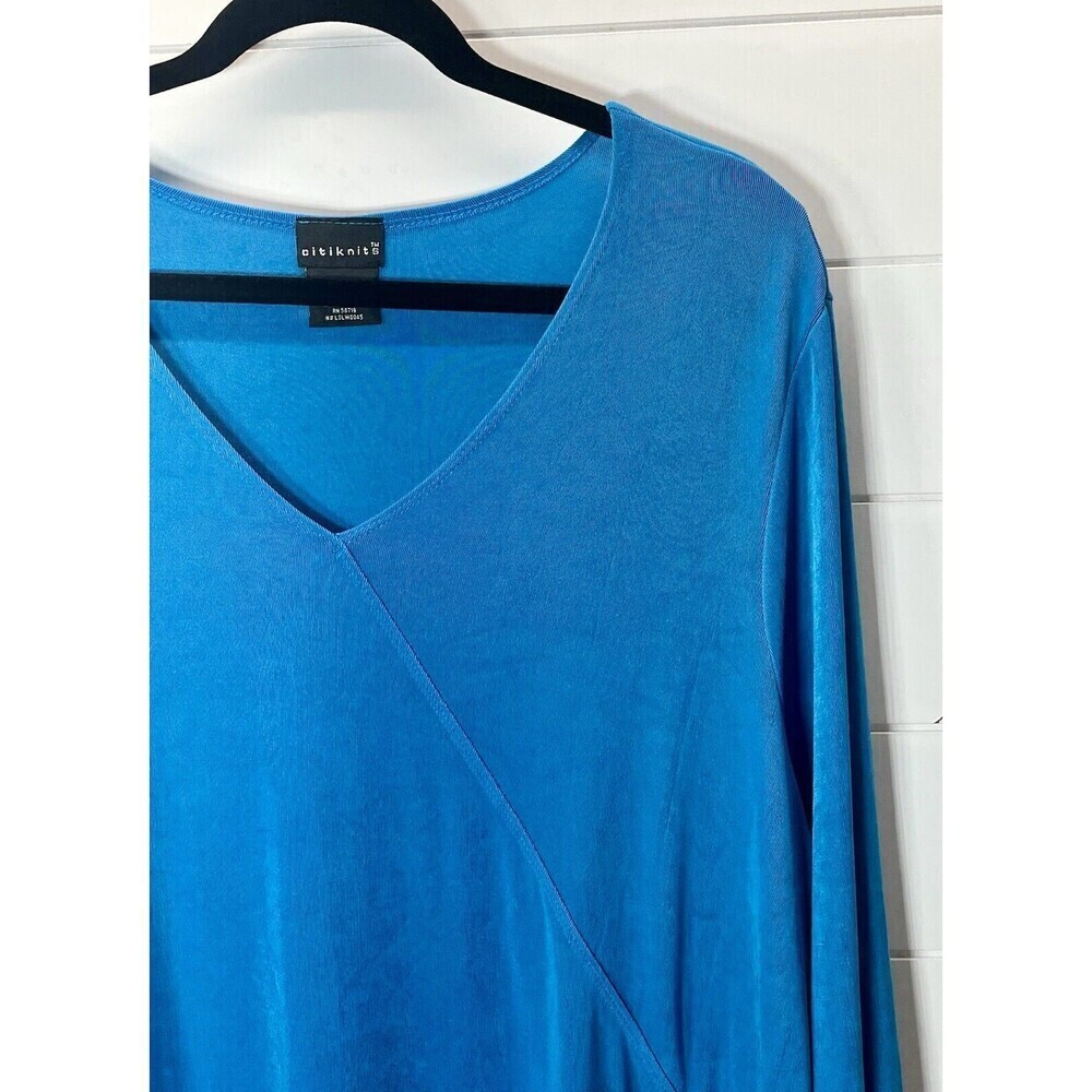 Citiknits 1X Shirt Top Blue Stretch 3/4 Sleeve Womens Liquid Knit Minimalist